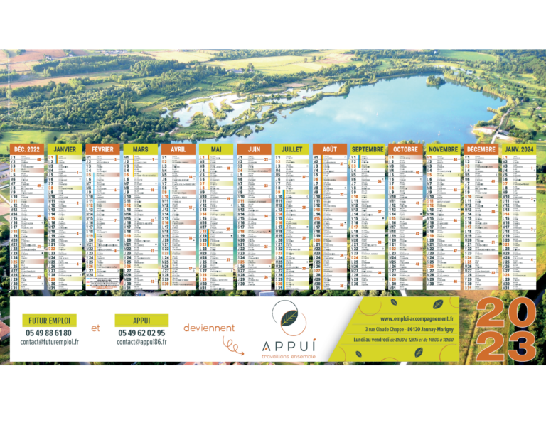 calendrier 2023 APPUI TRAVAILLONS ENSEMBLE 86130 JAUNAY-MARIGNY - INTERIM - MISE A DISPOSITION DE PERSONNEL - ACCOMPAGNEMENT - APPUI86 - APPUI 86