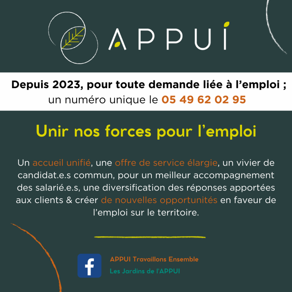 Unir nos forces pour l’emploi - APPUI_TRAVAILLONS ENSEMBLE 86130 JAUNAY-MARIGNY - INTERIM - MISE A DISPOSITION DE PERSONNEL - ACCOMPAGNEMENT - APPUI86 - APPUI 86